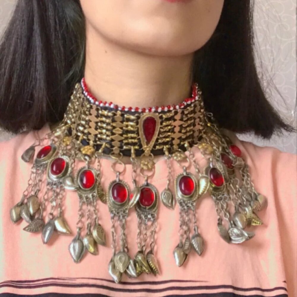 Handmade Afghan Choker Necklace, Red Kuchi Choker Necklace, Afghan Choker Neckla